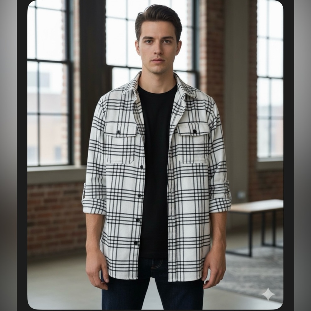 H&M Black & White Plaid Shacket – Size L